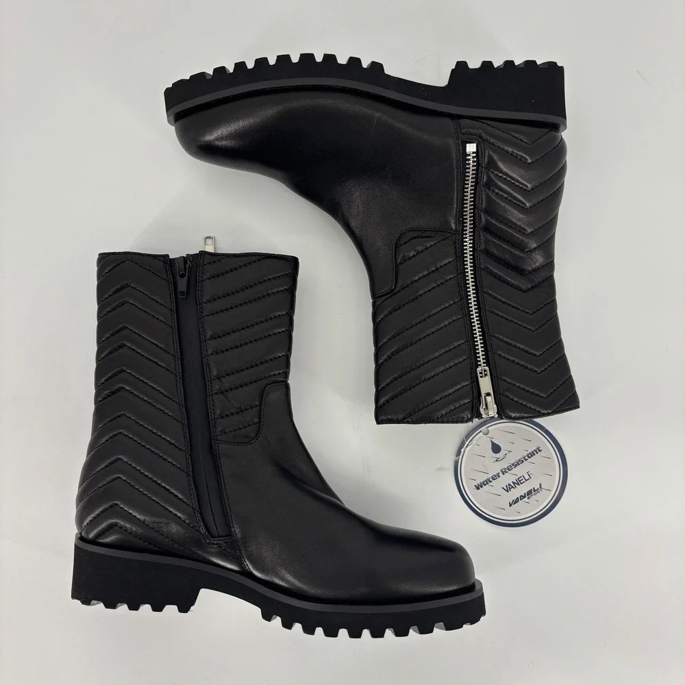 New Vaneli Zohan Ankle Boots Black Women Size 6.5 Weatherproof Leather Quilted